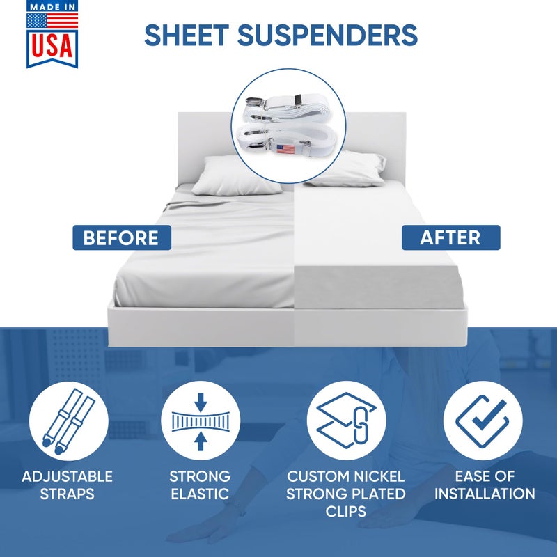 Sheet Suspenders Original Bed Sheet Straps with Clips Holder - Fitted Sheet Straps, Bed Sheet Holder, Bedsheet Clips/Straps - Fits All Mattress Sizes - Image 4